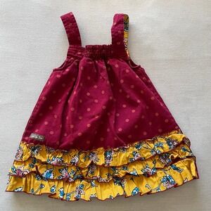 Matilda Jane Burgundy Polka Dot Floral Ruffle Pinafore Dress Cottagecore Girls 4
